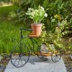 Glitzhome 24"L Black Metal Tricycle Planter Stand with Natural Solid Wood Tray