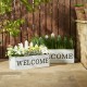 Glitzhome Set of 2 Washed White Solid Wood WELCOME Fence-Inspired Planter Stands