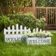 Glitzhome Set of 2 Washed White Solid Wood WELCOME Fence-Inspired Planter Stands