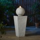 Glitzhome 32"H Mid-Century Modern Faux Terrazzo Geometric Pedestal and Sphere Polyresin Outdoor Floor Fountain with Black Pebbles, Pump and LED Light (KD)