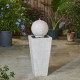 Glitzhome 32"H Mid-Century Modern Faux Terrazzo Geometric Pedestal and Sphere Polyresin Outdoor Floor Fountain with Black Pebbles, Pump and LED Light (KD)