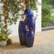 Glitzhome 35.5"H Oversized 4-Tier Cobalt Blue Embossed Pattern Ceramic Pots Outdoor Floor Fountain with Pump and LED Light (KD)