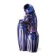 Glitzhome 35.5"H Oversized 4-Tier Cobalt Blue Embossed Pattern Ceramic Pots Outdoor Floor Fountain with Pump and LED Light (KD)