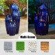 Glitzhome 35.5"H Oversized 4-Tier Cobalt Blue Embossed Pattern Ceramic Pots Outdoor Floor Fountain with Pump and LED Light (KD)