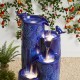 Glitzhome 31.75"H 4-Tier Cobalt Blue Dandelion Texture Vase-Shaped Ceramic Outdoor Floor Fountain with Birds, Pump, and LED Light (KD)