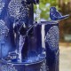 Glitzhome 31.75"H 4-Tier Cobalt Blue Dandelion Texture Vase-Shaped Ceramic Outdoor Floor Fountain with Birds, Pump, and LED Light (KD)