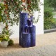 Glitzhome 31.75"H 4-Tier Cobalt Blue Dandelion Texture Vase-Shaped Ceramic Outdoor Floor Fountain with Birds, Pump, and LED Light (KD)