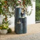 Glitzhome 31.75"H 4-Tier Turquoise Dandelion Texture Vase-Shaped Ceramic Outdoor Floor Fountain with Birds, Pump, and LED Light (KD)