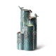 Glitzhome 31.75"H 4-Tier Turquoise Dandelion Texture Vase-Shaped Ceramic Outdoor Floor Fountain with Birds, Pump, and LED Light (KD)