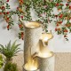 Glitzhome 31.75"H 4-Tier Sand Beige Dandelion Texture Vase-Shaped Ceramic Outdoor Floor Fountain with Birds, Pump, and LED Light (KD)