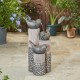 Glitzhome 30.75"H 3-Tier Natural Faux Pebbles Textured and Birds Sculptural Basin Polyresin Outdoor Floor Fountain with Pump and LED Light (KD)