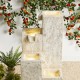 Glitzhome 34"H Mid-Century Modern 4-Tier Faux Terrazzo Geometric Square Column Polyresin Outdoor Floor Fountain with Pump and LED Light (KD)