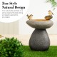 Glitzhome 20.75"H Zen-Style Faux Stone Texture Birdbath Polyresin Outdoor Fountain with Birds, Pump and LED Light (KD)