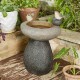 Glitzhome 20.75"H Zen-Style Faux Stone Texture Birdbath Polyresin Outdoor Fountain with Birds, Pump and LED Light (KD)
