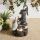 Glitzhome 23.50"H Cute Duck Family Playing Around the Water Pump Polyresin Outdoor Fountain with Pump and LED Light (KD)