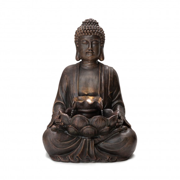 Glitzhome 28.25"H Zen Style Meditating Buddha Statue Polyresin Outdoor Fountain with Pump and LED Light (KD)