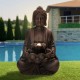 Glitzhome 23.25"H Zen Style Meditating Buddha Statue Polyresin Outdoor Fountain with Pump and LED Light (KD)