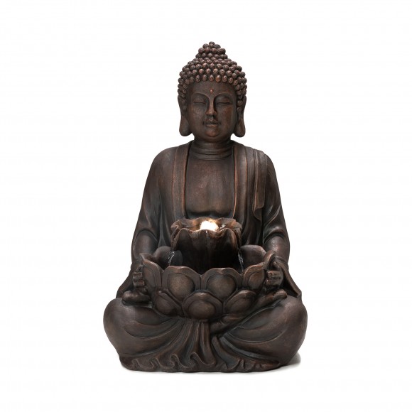 Glitzhome 23.25"H Zen Style Meditating Buddha Statue Polyresin Outdoor Fountain with Pump and LED Light (KD)