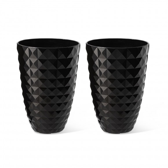 Glitzhome 19.75"H Oversized Set of 2 Eco-Friendly PE and Stone Faux Ceramic Diamond Textured Black Tall Planter