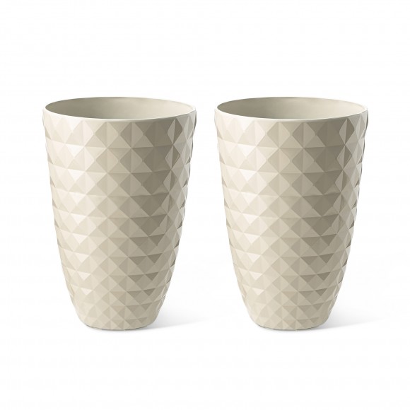 Glitzhome 19.75"H Oversized Set of 2 Eco-Friendly PE and Stone Faux Ceramic Diamond Textured White Tall Planter