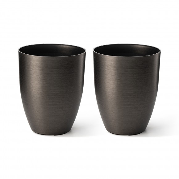 Glitzhome 16.75"H Set of 2 Black Eco-Friendly Resin and Stone Faux Brushed Steel Texture Tall Planter