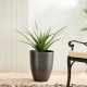 Glitzhome 16.75"H Set of 2 Black Eco-Friendly Resin and Stone Faux Brushed Steel Texture Tall Planter