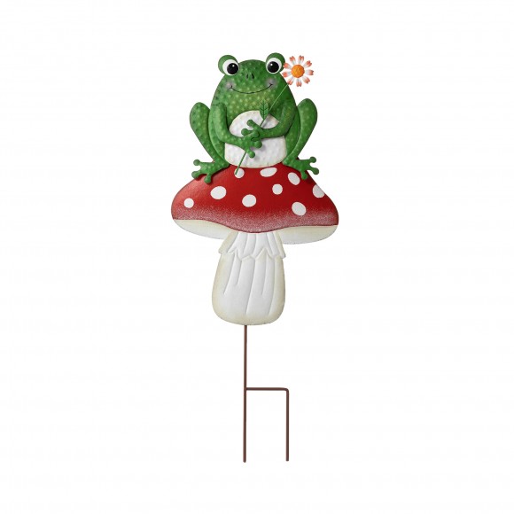 Glitzhome 30"H Multi-functional 2-in-1 Metal Stacked Mushroom and Frog Garden Yardstake, Wall Decor (KD)