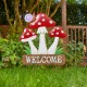 Glitzhome 32"H Multi-functional 2-in-1 Metal and Solid Wood Triple Mushrooms with Welcome Sign Garden Yardstake, Wall Decor (KD)