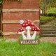 Glitzhome 32"H Multi-functional 2-in-1 Metal and Solid Wood Triple Mushrooms with Welcome Sign Garden Yardstake, Wall Decor (KD)