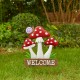 Glitzhome 32"H Multi-functional 2-in-1 Metal and Solid Wood Triple Mushrooms with Welcome Sign Garden Yardstake, Wall Decor (KD)