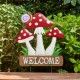 Glitzhome 32"H Multi-functional 2-in-1 Metal and Solid Wood Triple Mushrooms with Welcome Sign Garden Yardstake, Wall Decor (KD)