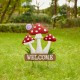 Glitzhome 32"H Multi-functional 2-in-1 Metal and Solid Wood Triple Mushrooms with Welcome Sign Garden Yardstake, Wall Decor (KD)