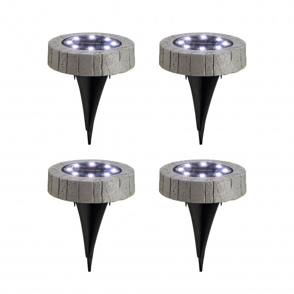 Glitzhome 5.25"H Set of 4 Resin Solar Powered  Disk Light or Outdoor Pathway Light or Ground Light (KD)