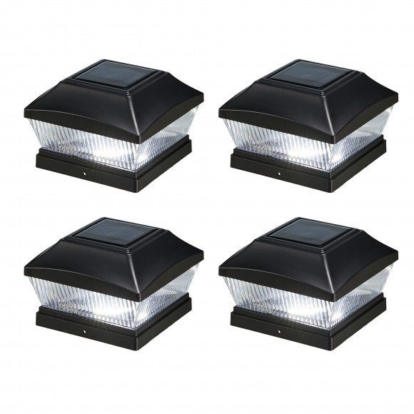 Glitzhome 7"L Set of 4 Black Solar Powered LED Fence Post Cap Light (KD)