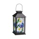 Glitzhome 11"H Stylish Textured Glass with Butterfly and Flower Pattern Solar Powered Hanging Lantern (KD)