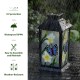 Glitzhome 11"H Stylish Textured Glass with Butterfly and Flower Pattern Solar Powered Hanging Lantern (KD)