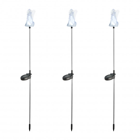 Glitzhome 36"H Set of 3 Solar Powered Angel Stake Light with stainless steel pole (KD)