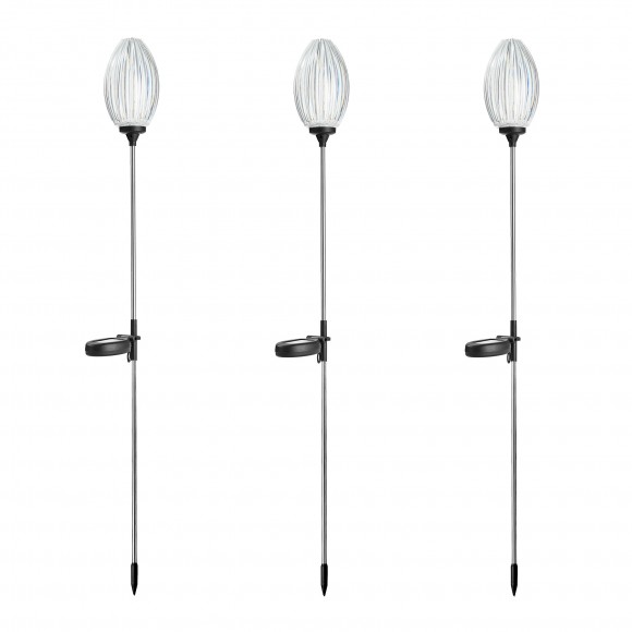 Glitzhome 36"H Set of 3 Solar Powered Stake Oval Flower Light with Stainless Steel Pole (KD)