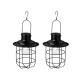 Glitzhome 9.75"H Set of 2 Industrial-Style Black Metal Wire Solar Powered Edison Bulb Outdoor Hanging Lantern