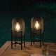 Glitzhome 14.25"H Set of 2 Slim-shaped Black Metal Mesh Solar Powered Edison Bulb Outdoor Lantern with Stand