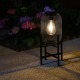 Glitzhome 14.25"H Set of 2 Slim-shaped Black Metal Mesh Solar Powered Edison Bulb Outdoor Lantern with Stand