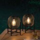 Glitzhome 11.5"H Set of 2 Black Metal Mesh Solar Powered Edison Bulb Outdoor Lantern with Stand