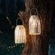 Glitzhome 9.75"H Set of 2 White Metal Stripes Solar Powered Edison Bulb Outdoor Hanging Lantern