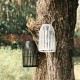 Glitzhome 9.75"H Set of 2 White Metal Stripes Solar Powered Edison Bulb Outdoor Hanging Lantern