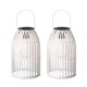 Glitzhome 9.75"H Set of 2 White Metal Stripes Solar Powered Edison Bulb Outdoor Hanging Lantern