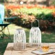 Glitzhome 9.75"H Set of 2 White Metal Stripes Solar Powered Edison Bulb Outdoor Hanging Lantern