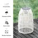 Glitzhome 9.75"H Set of 2 White Metal Stripes Solar Powered Edison Bulb Outdoor Hanging Lantern