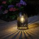 Glitzhome 9.75"H Set of 2  Black Metal Stripes Solar Powered Edison Bulb Outdoor Hanging Lantern