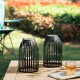 Glitzhome 9.75"H Set of 2  Black Metal Stripes Solar Powered Edison Bulb Outdoor Hanging Lantern