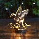 Glitzhome 9.75"H Black and Gold Metal Cutout Flying Hummingbird Silhouette Solar Powered Edison Bulb Outdoor Lantern